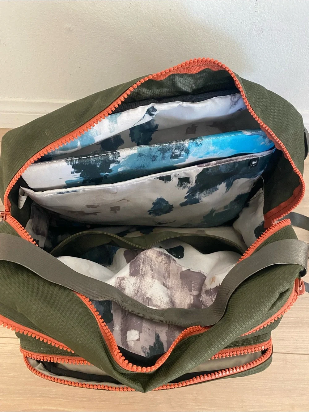 L.L. Bean Olive Green Baby Diaper Bag with Orange Zippers